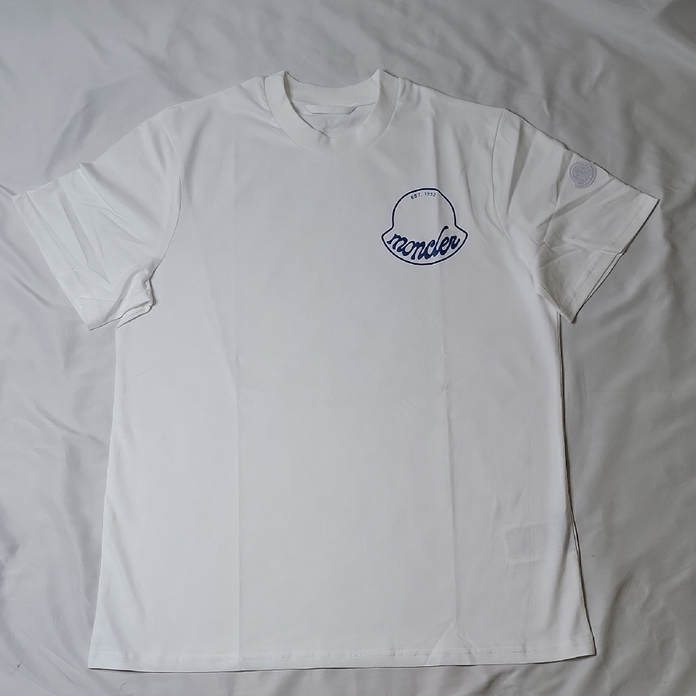 Moncler White T-Shirt with Navy Logo Chest Print